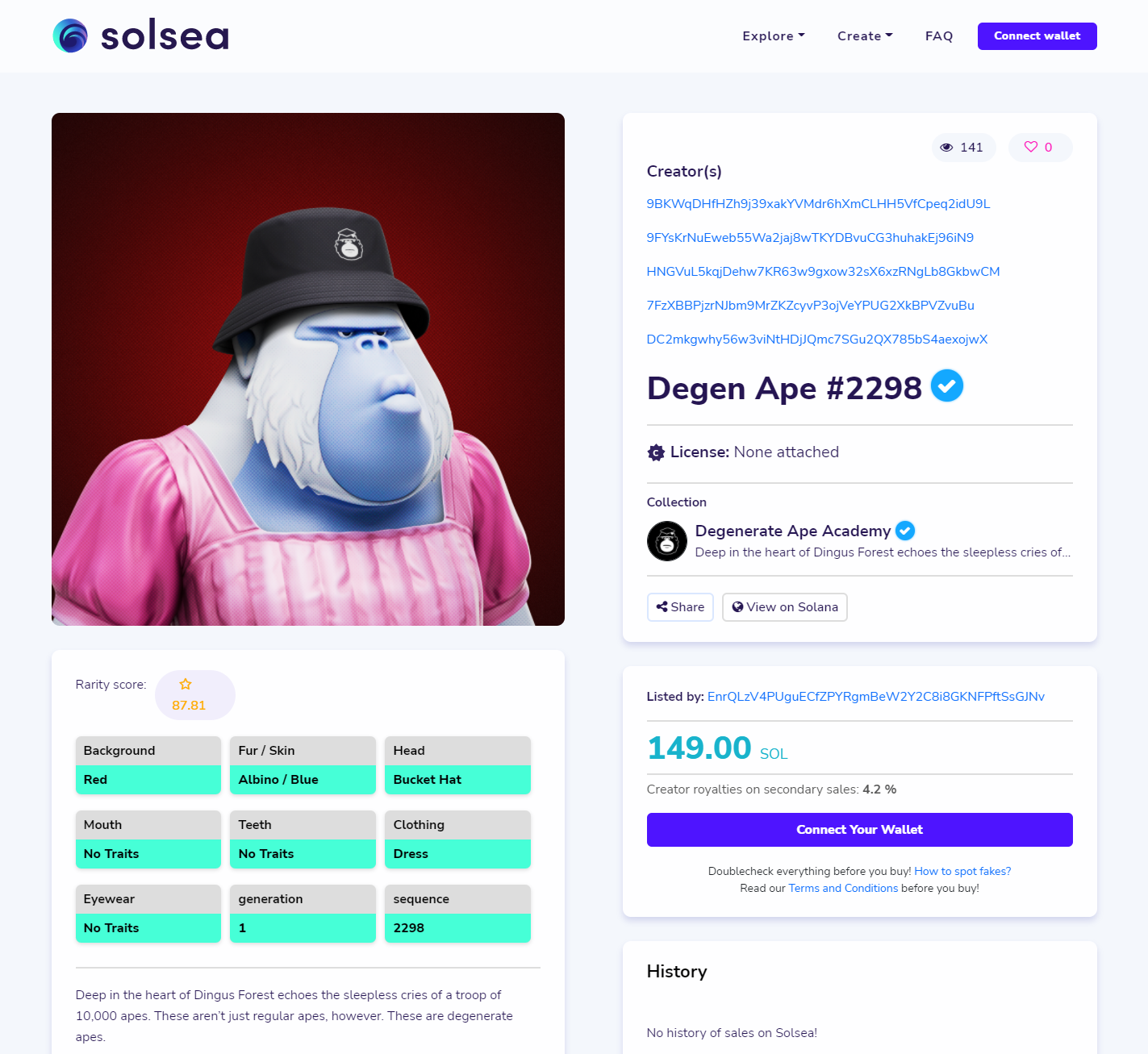 An example of a verified NFT from a verified collection on SolSea