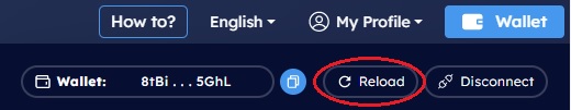 Reload your wallet by clicking the indicated button in your wallet on SolSea.